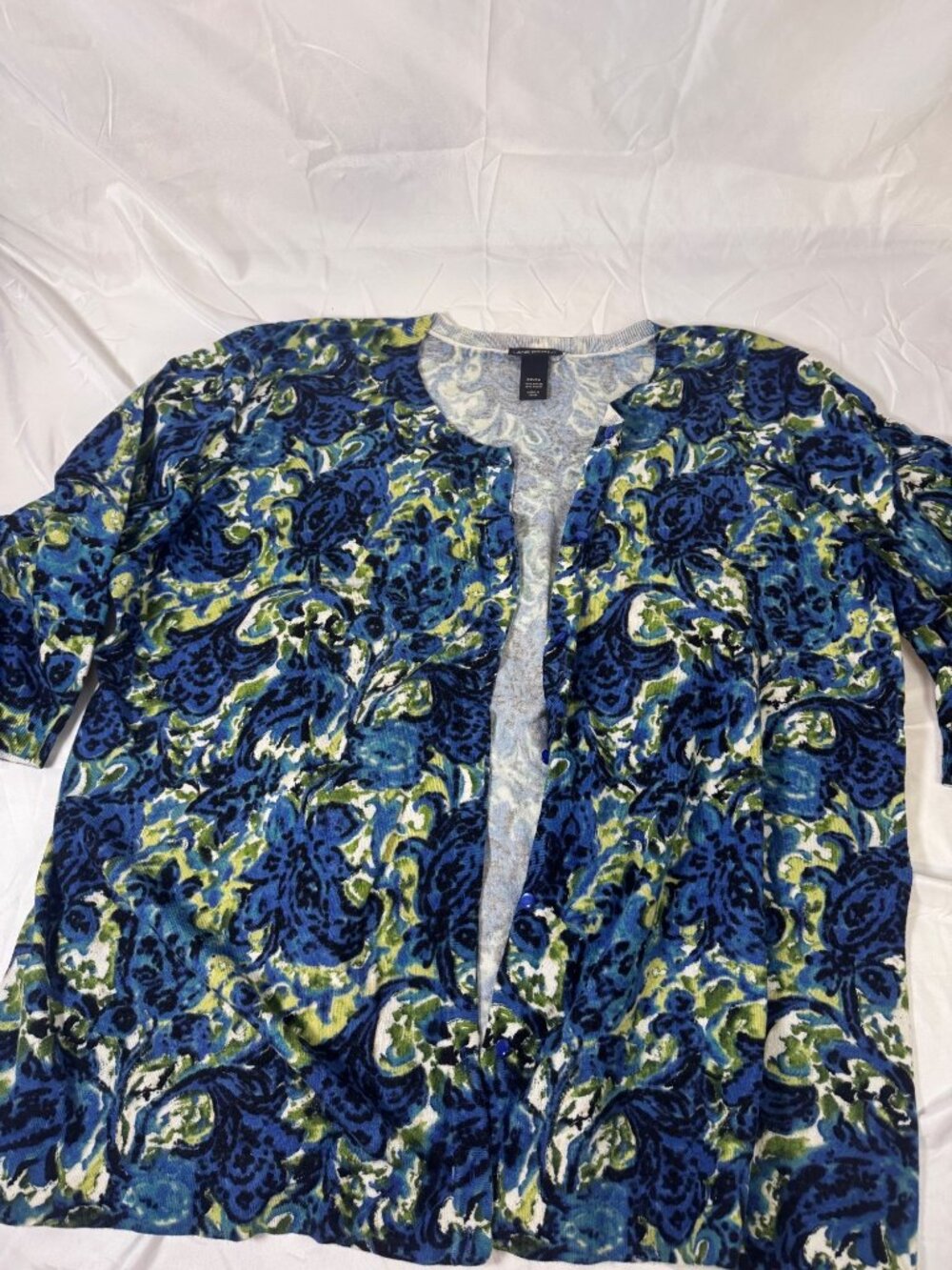 Women's Lane Bryant Blue Green Floral Button 3/4 Sleeve Cardigan, Size 26/28